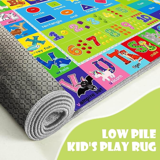 ABC Play Carpet for Kids – Extra Large Preschool Rug with ABCs, Numbers, Animals, and Colors for Playroom & Classroom - (110X78.7 Inches)