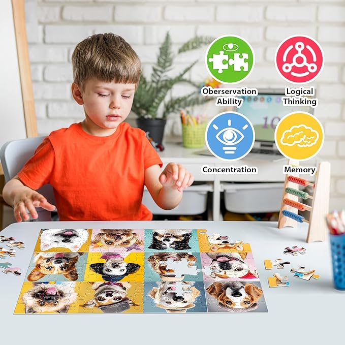 100 Piece Puzzles for Kids Ages 4-8 - Dogs Flowers Donuts Cats Puzzles - Large Puzzles for Senior Jigsaw Puzzle for Kids Ages 4-6 6-8 8-10 Year Old Educational Puzzles Toys 4-Pack 15"x11"