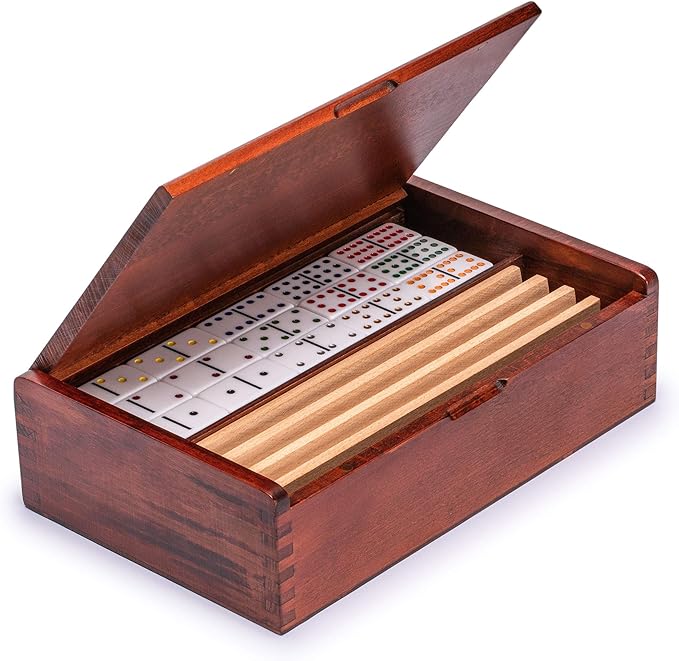 Yellow Mountain Imports 91 Tiles Double 12 Dominoes (Pips/Dots) Game Set with Wooden Case and 4 Racks