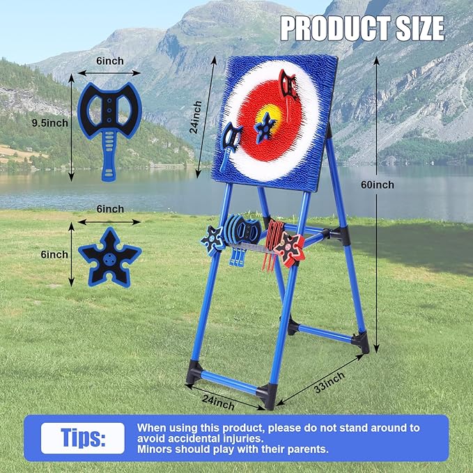 Axe Throwing Game for Backyard - 8 Throwing Axes Set - Deluxe Foldable Plastic Axe Throwing Target Game for Adults Kids, Outdoor Games Carnival Games