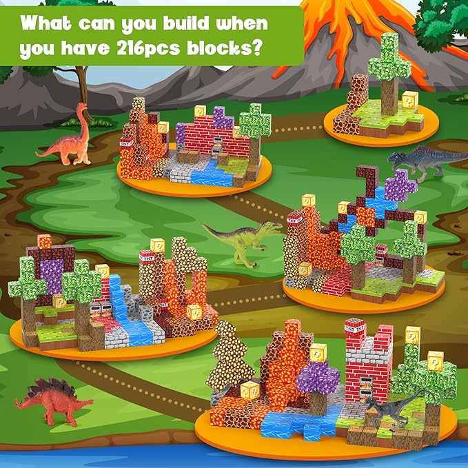 Magnetic Blocks 216Pcs Volcano Style, Magnetic Building Blocks for Boys 6-8,Toys Gift for 6+ Year Old Kids, Construction Toys