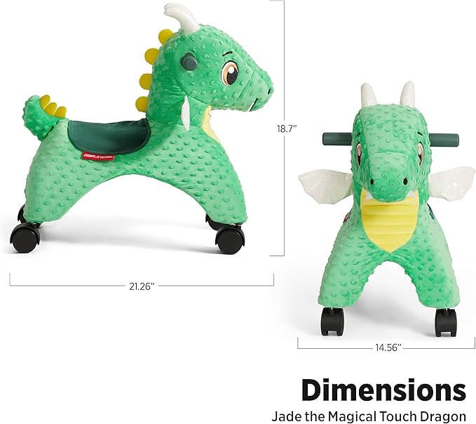 Radio Flyer Jade The Magical Dragon with Interactive Lights and Sounds, Ride On Toy for Toddlers Ages 1-3, Green Dragon Toy for Kids