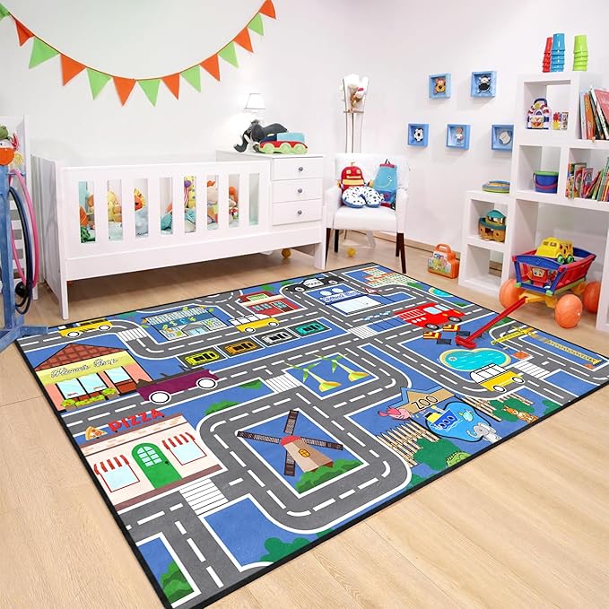 Kids Carpet City Play Mat - Cars Rugs for Boys Room Road Rug for Kids Car Track Rug for Bedroom Car Mat for Kids Toy Cars, 5x7 Feet