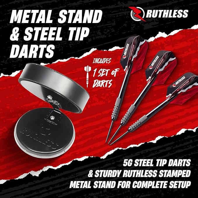 Ruthless Miniature Desk Top Dart Board Set for Home and Office - Includes Mini Steel Tip Darts, Choice of Surround and Mouse Mat