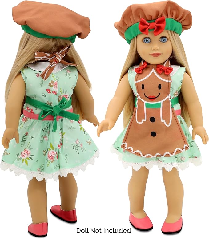 Playtime by Eimmie 18 Inch Doll Clothes and Accessories - Gingerbread Apron & Matching Bonnet Accessories Set - Clothing Sets & Stuff - Fits American, Generation & Similar 18” Dolls for Girls