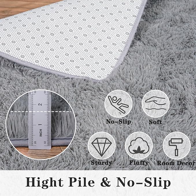 Super Fluffy 9x12 Rugs for Living Room, Modern Shag Grey Area Rugs, Soft and Cozy Plush Large Under Bed Carpet for Kids, Girls Boys and Teens Decorations for Bedroom Dorm Nursery Classroom