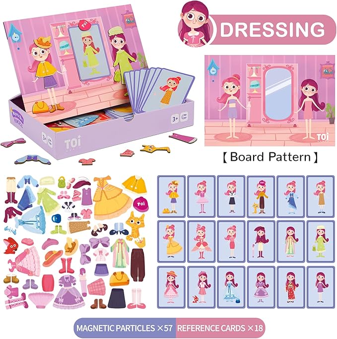 Toi Kids Magnet Toys Magnetic Jigsaw Puzzle Boxes with Game Board for Kids Ages 3-8, Preschool Tabletop Toy for Toddlers, Portable Travel Game, Princess