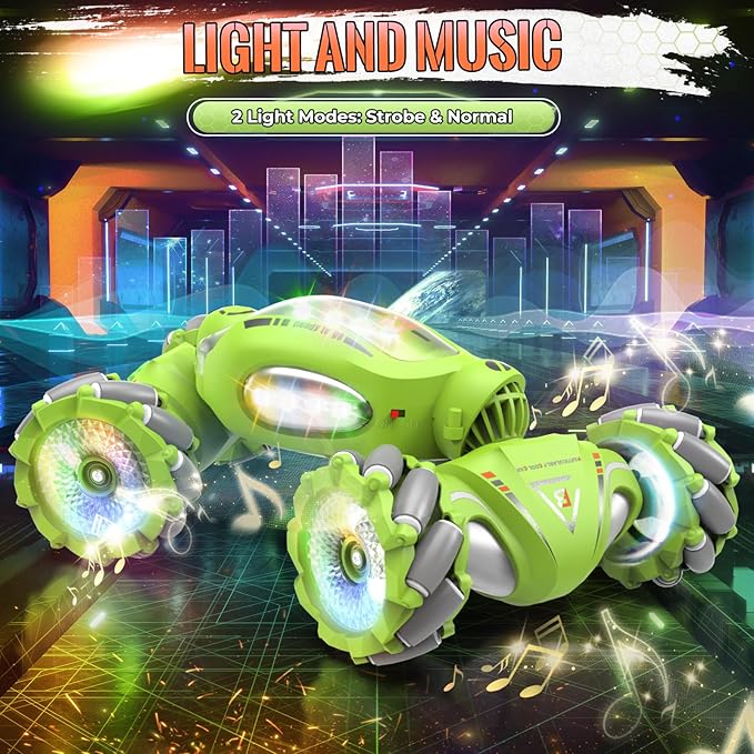 Gesture Sensing RC Stunt Car Toys Gifts for 6-8 8-12 Kids, 2.4Ghz 4WD Hand Controlled RC Car with Light & Music & Spray, Double-Sided 360° Rotating Birthday for Boys
