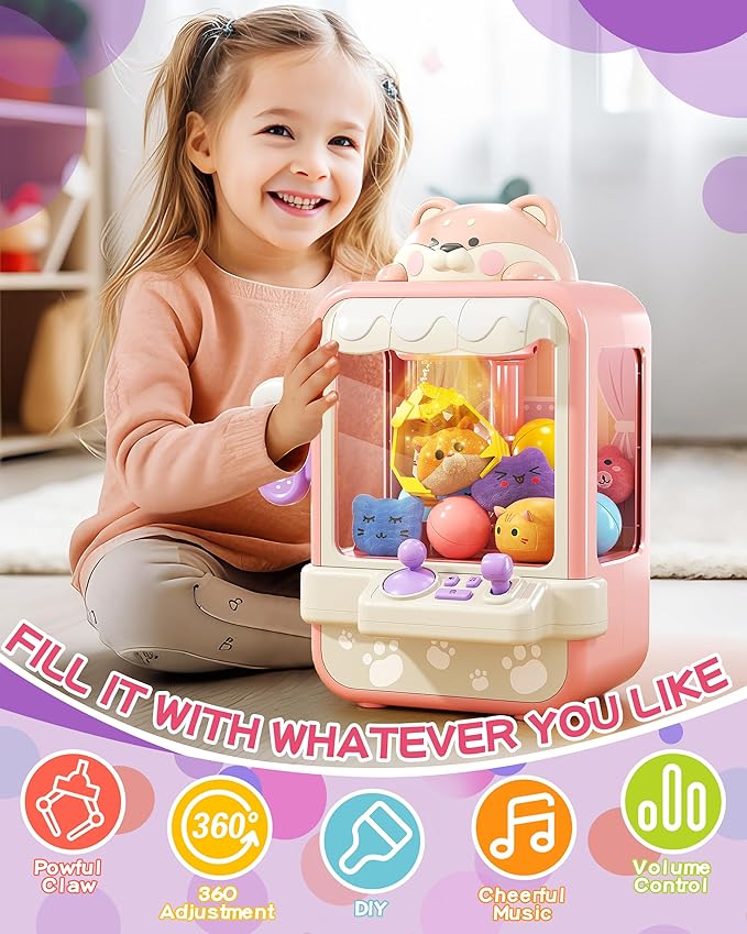 Claw Machine for Kids, Mini Vending Machine with Music, Prize Dispenser Toys for Girls and Boys, Electronic Claw Game Machine for Party Birthdays, Includes 35 Mini Toys (Small)
