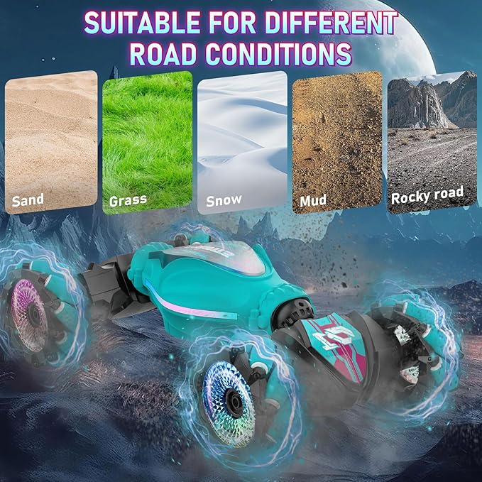 Gesture RC Cars, Hand Controlled Stunt Car for 6-12 yr Boys Girls, 2.4GHz Gesture Sensor Remote Control Cars, 4WD Double Sided Stunt RC Twist Car with Light Music for Kids Birthday Xmas Gift