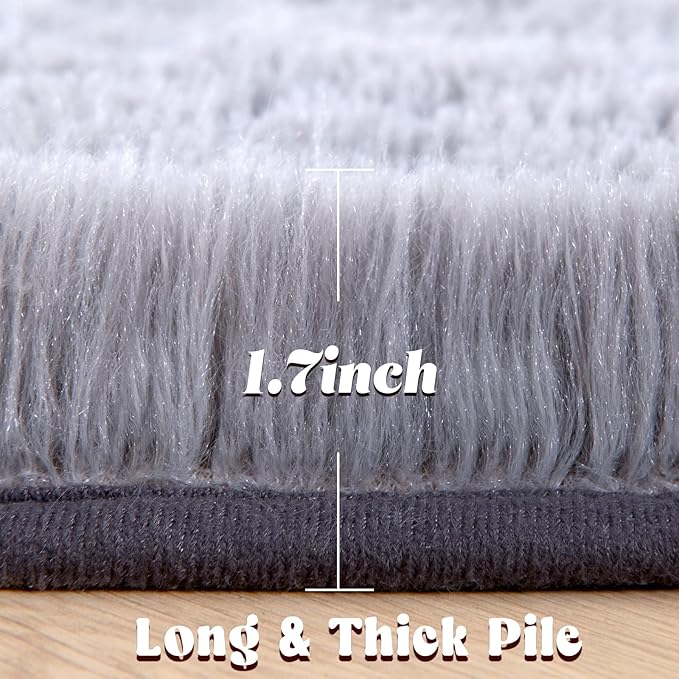 junovo Round Rug 5x5 Feet Fluffy Soft Area Rugs for Kids Girls Room Princess Castle Plush Shaggy Carpet Cute Circle Nursery Rug for Kids Girls Bedroom Baby Room Home Decor Circular Carpet, Grey