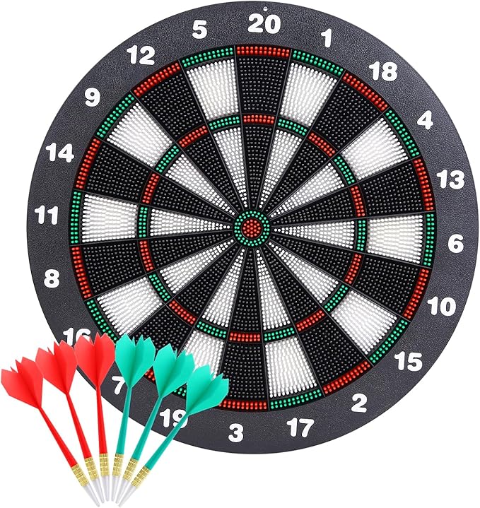 Theefun Safety Dart Board Set -16 Inch Rubber Dartboard Game with 6 Soft Tip Darts for Men Women, Party, Office Family Leisure Sport