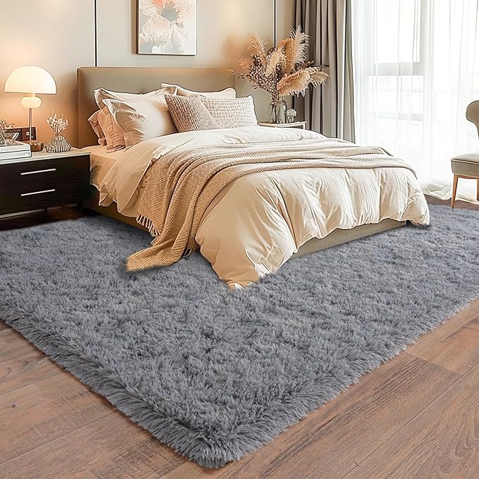 Super Fluffy Rug for Bedroom, 4x6 Feet, Modern Shag Grey Area Rugs, Soft and Cozy Plush Carpet for Kids,Girls Boys and Teens Decorations for Living Room Dorm Nursery Classroom,Grey
