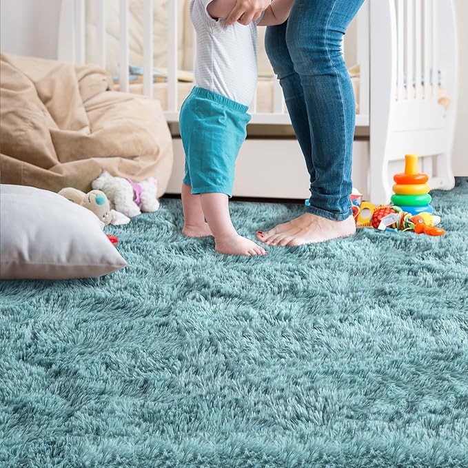 Ompaa Ultra Soft Fluffy Bedroom Rugs Memory Foam Carpet, 5x8 Feet Dark Cyan Area Rugs, Shaggy Living Room Rug Fuzzy Accent Carpets for Kids Girls Rooms, Modern Apartment Dorm Indoor Home Decor