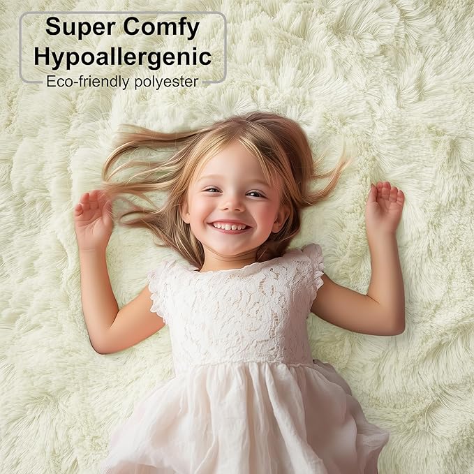 PAGISOFE Soft Living Room Rug 8x10, Cream Rugs for Bedroom, Plush Fuzzy Large Carpet for Rooms, Ivory Kids Rugs Home Decor Aesthetic,Non-Slip and Washable Large Rug for Nursery Decor Boys Man