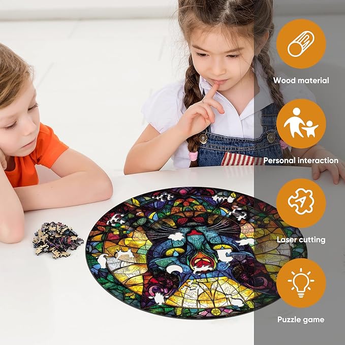 Wooden Puzzles for Adults, Glass Cat Jigsaw Puzzles 500 Pieces, 16.5x16.5in, Unique Shaped Cool Reptile Animal Wood Adult Puzzle, Best Gifts for Adults and Kids Family Game