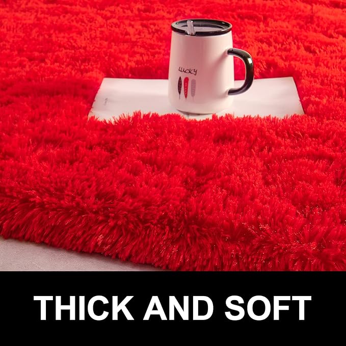 LOCHAS Luxury Round Fluffy Area Rugs for Bedroom Kids Girls Room Nursery, Super Soft Circle Rug, Cute Shaggy Carpet for Children Living Room, 4x4 Feet Red