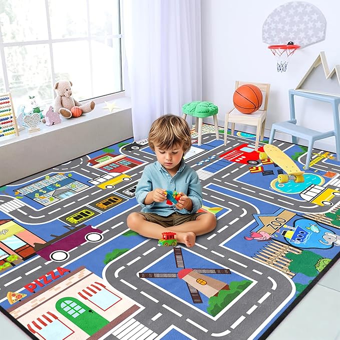 Kids Carpet City Play Mat - Cars Rugs for Boys Room Road Rug for Kids Car Track Rug for Bedroom Car Mat for Kids Toy Cars, 5x7 Feet