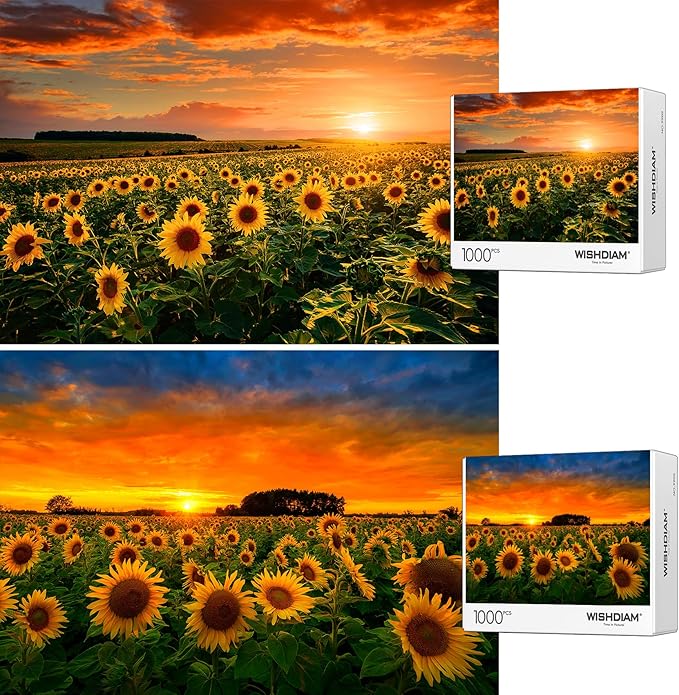 Jigsaw Puzzles Colorful Sunflower - WISHDIAM Puzzles for Adults - 2 Pack 1000 Pieces Nature Floral Impossible Difficult Challenging Puzzles for Home Decor Birthday Party Gifts Toy for Men Women