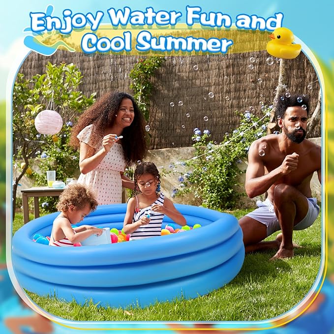 Jerify 3 Pack Kiddie Pool for Toddler Kids 45 x 10 Inch Inflatable Portable Round Paddling Pool 3 Rings Blow up Rings Round Baby Padding Ball Pond for Indoor Outdoor Water Game Play (Light Blue)