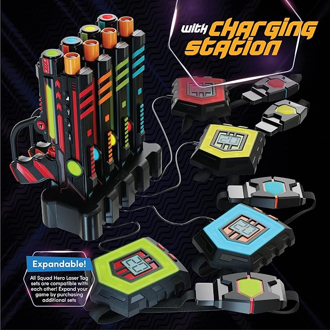 Squad Hero Rechargeable Laser Tag 360° Sensors + LCDs - Set of 4 - Easter Gift Ideas for Kids Teens and Adults Boys & Girls Family Fun - Cool Teenage Lazer Group Activity, Teen Gifts Ages 8+ Year Old