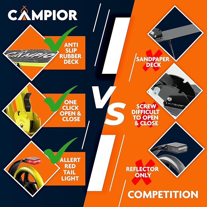 Kick Scooter for Ages 6+, for Kids, Teens, and Adults, Max Load 240 LBS, Foldable, 8-inch Big Wheels for Kids and Adults, with Kickstand, 3 Adjustable Levels, Child Safety Approved, Yellow