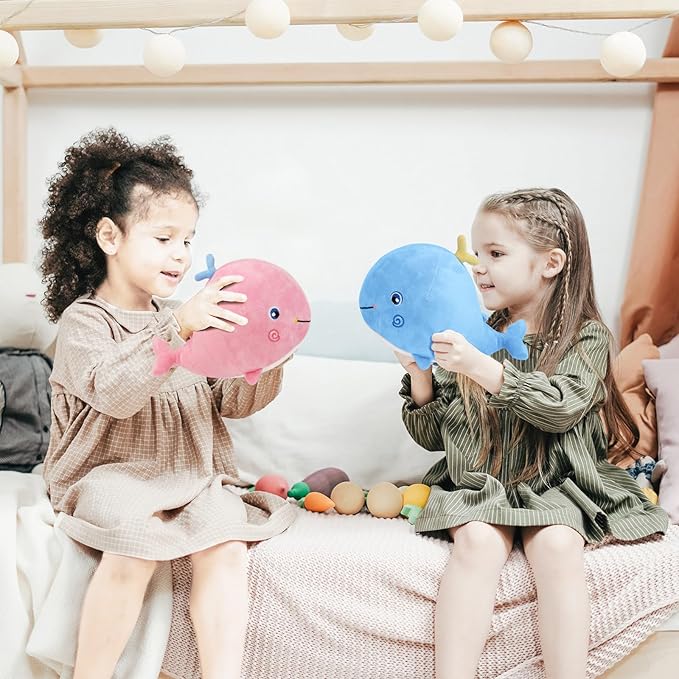 MUPI Squirting Whale Stuffed Animals Plush Pillow Cute Soft Cotton Plushies Pillows Kawaii Whale Toy Decor Gifts for Kids Boys Girls Adults (Pink, 10 Inch