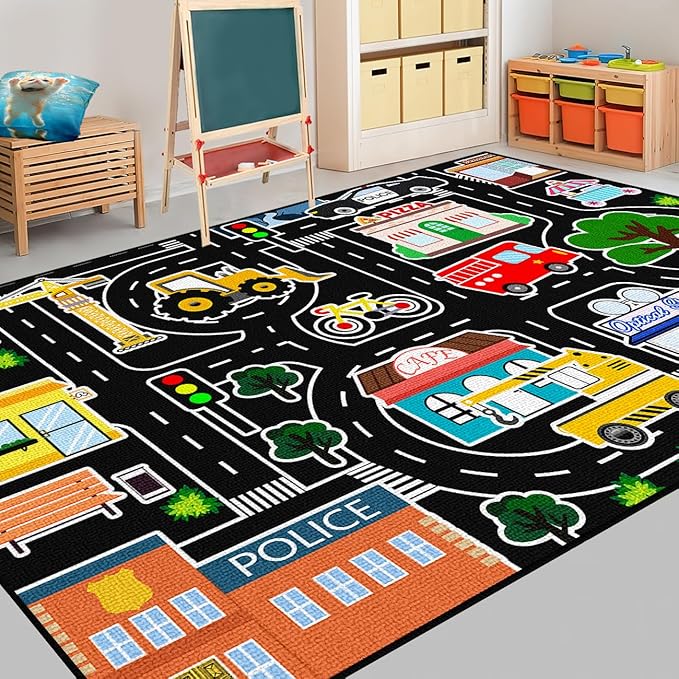 Car Rug for Kids - City Map Road Rug City Traffic Car Mat for Kids Toy Cars Play Educational Bedroom Playroom Classroom Decor 3x5 Feet