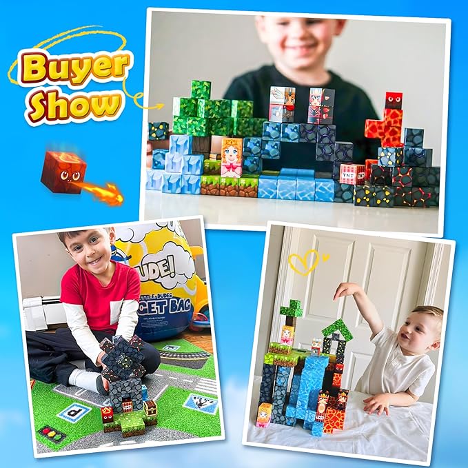 Magnetic Blocks - Build Mine Magnet World Lava Valley Set, 1" Magnetic Cube Building Toys for Kids Ages 3+, Montessori Sensory Toys for Toddlers, Creative Game Themed Toy Gifts for Boys & Girls