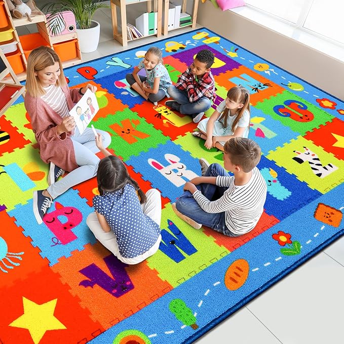 Classroom Rugs, Preschool Rugs for Elementary, School Learning Seat Area Rug, Non-Slip Educational Classroom Carpet, Washable Kids Mat for Playroom Nursery (Style 8, 13'x 7'5")