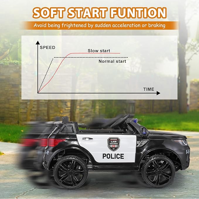 TOBBI Police Car Ride on Electric Car for Kids to Drive Battery Powered Ride-on Toys Cop Cars with Remote Control, Siren, Flashing Lights, Music, Spring Suspension, Carbon Black