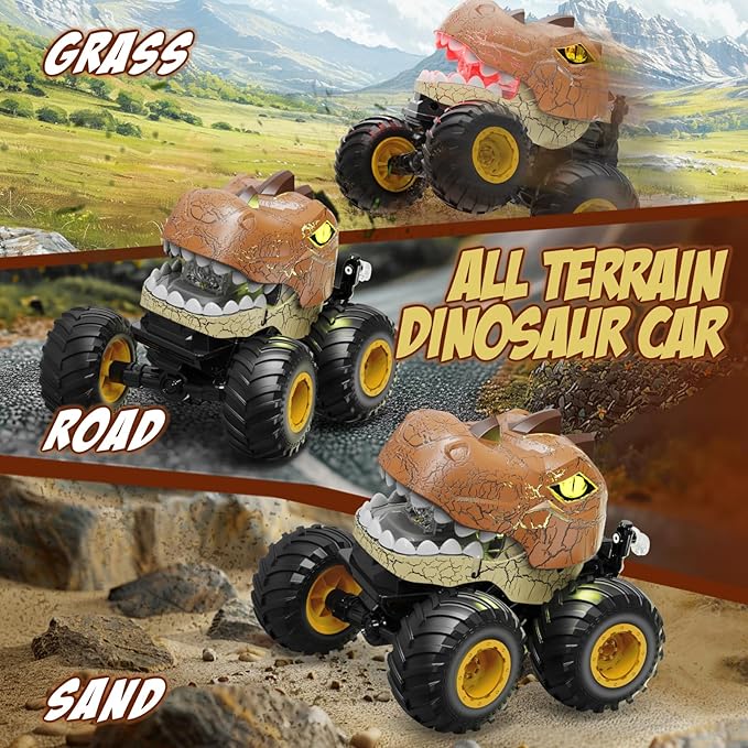 Remote Control Dinosaur Monster Truck, 2.4Ghz RC Stunt Cars for Kids 3-5 with Spray/Lights/Music, Outdoor Toys Dinosaurs Car for 4 6 7 8 Years Old Boys & Girls Christmas Birthday Gifts Ideas