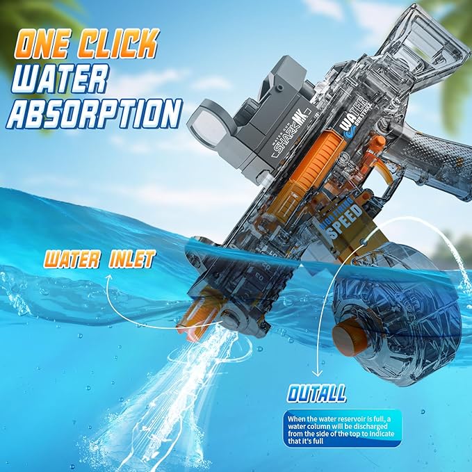 Electric Water Gun for Kids Ages 4-8: Auto Water Suction Powerful Squirt Blaster for Adults Kids, 32FT Spray Distance, Outdoor Summer Toys for Pool Beach Party for Adult Kids, Grey