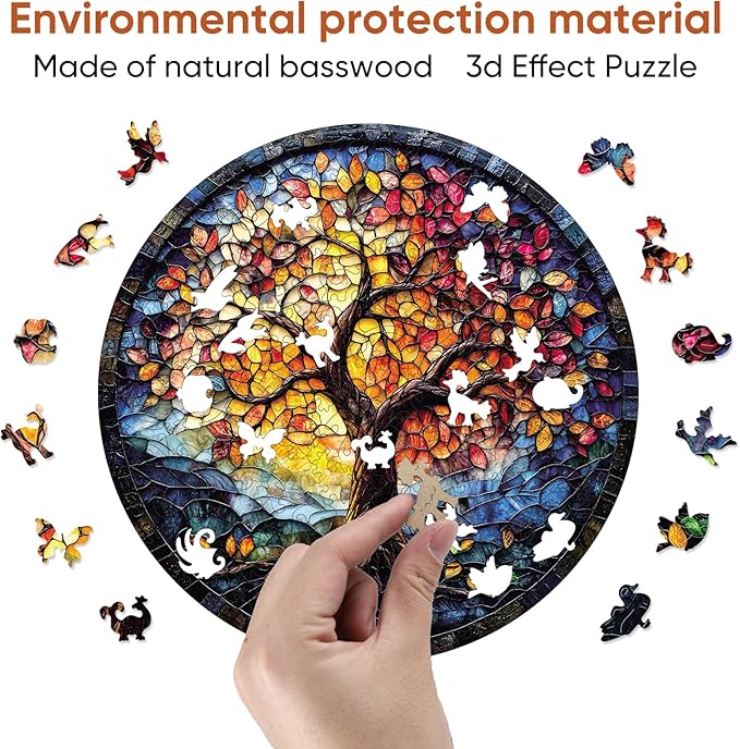 Puzzles for Adults 500 Pieces, Mosaic Tree of Life Wooden Jigsaw Puzzles,16.5x16.5in, Royal, Unique Shape Adult Puzzles, Irregular Wood Creative for Adults and Kids Family Game