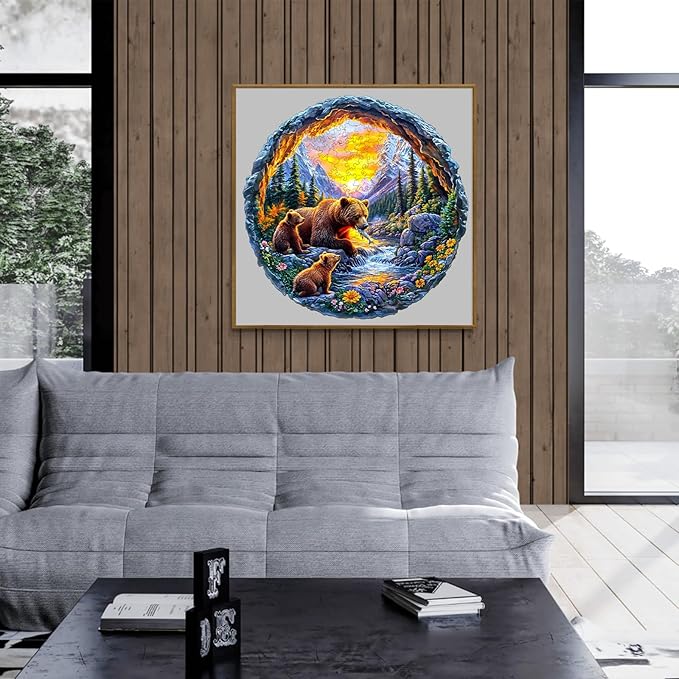 KAAYEE Wooden Puzzles for Adults 200 Pieces Visual 3D Bear Family Wooden Jigsaw Puzzles for Adults Animal Wood Puzzle Gifts for Mom Mother's Day Adult Kids Bear Puzzle(11.4 * 11.4in)