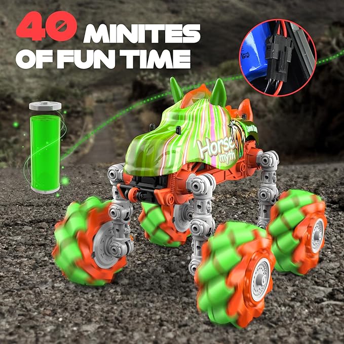 1:14 Rc Cars for Boys Age 8-12, 360° Rotating Crawler 4WD 2.4GHz Rc Stunt Drift Car DIY 100+ Poses with 4 Mecanum Wheel and LED Light Kids Toys Adults