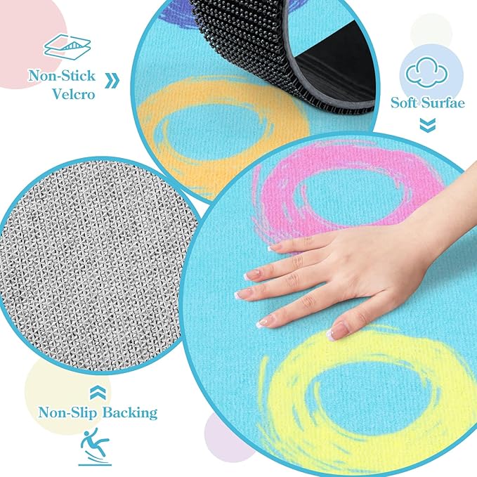 STARUIA Big Educational Area Rug Classroom Rugs for Elementary, 7.5x13 Abstract Blue Rug with Colorful Handpainted Circles, Stain-Resistant High-Traffic Kids Carpet for Playroom Home Learning