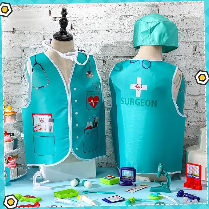 Panitay 12 Pcs Kids Community Helper Dress up Vest, Boy & Girl Career Cosplay Party Costume for Toddlers Occupation Role Play