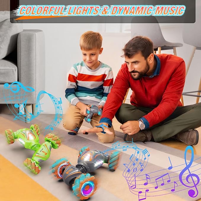 Gesture Sensing RC Stunt Car, Remote Control Car for Boys Toys Age 6-8-12, 4WD Hand Controlled RC Twist with Light & Music, Cool and Ideas Gifts for Kids Age 7 9 10 11 12 Years
