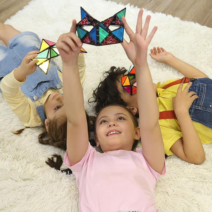 TOSY Magnet Pyramid Glow - 1 Cube Transforms into 1 Billion Shapes, 12 Pieces, 243 Rare Earth Magnets, Glowing, Holographic Design Magnet Tiles Creative Puzzle STEAM Toy