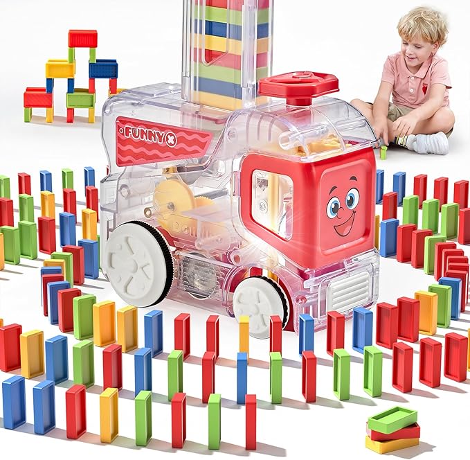 Electric Automatic Domino Train Set, Educational Toys for Ages 5-7, Boys Toys Age 4-6,Autistic Christmas Birthday Gift for Kids Toddlers Boys Girls
