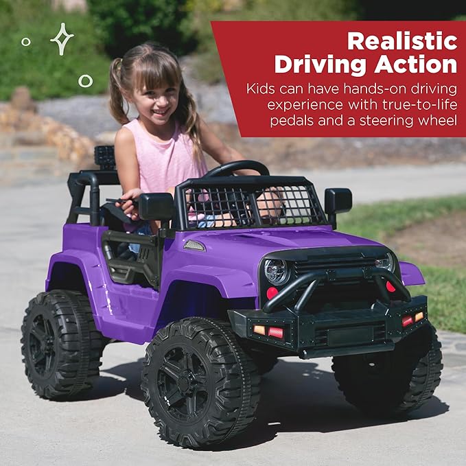 Best Choice Products 12V Kids Ride On Truck Car w/Parent Remote Control, Spring Suspension, LED Lights, AUX Port - Purple