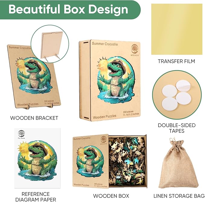 Crocodile Wooden Puzzles for Adults, Alligator Jigsaw Puzzles 500 Pieces, 16.4x16.5in, Unique Shaped Animal Wood Puzzles, Cool Reptile Adult Puzzles, Birthday Gifts for Adults and Kids
