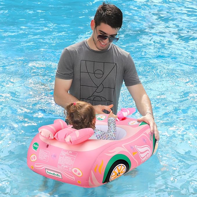 Swimbobo Toddler Pool Float with Seat Boat Inflatable Ride-on Car for Kids Outdoor Toys