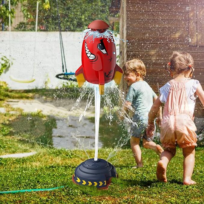 Rocket Sprinklers Kids Toys Water Splash Rocket Outdoor Water Play for Kids Rocket Sprinklers Toy Water Blaster Rockets Summer Garden Lawns Water Toys Spray for Kids 3 Years and Up (Red)