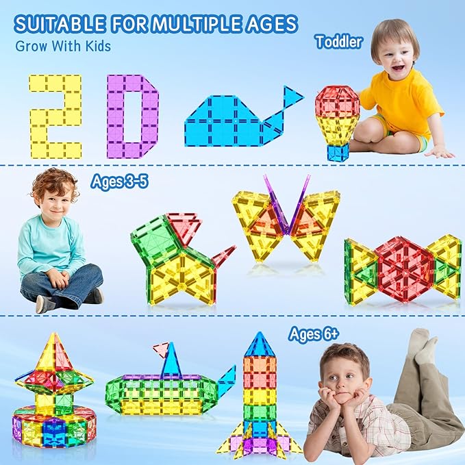 Magnetic Tiles Toddler Building Blocks Toys, Magnet Montessori Kids Toys for 3+ Year Old Boys and Girls, Preschool Learning Sensory STEM Education Gift Games, Birthday Gifts Idea for Kids Toddlers.