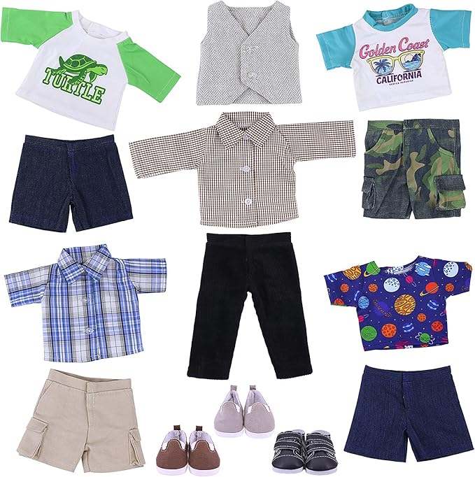 Ecore Fun 5 Sets Boy Doll Clothes and 3 Pairs of Shoes Fit for 18 Inch Boy Dolls Clothes Outfit Birthday Reward Gift for Kids