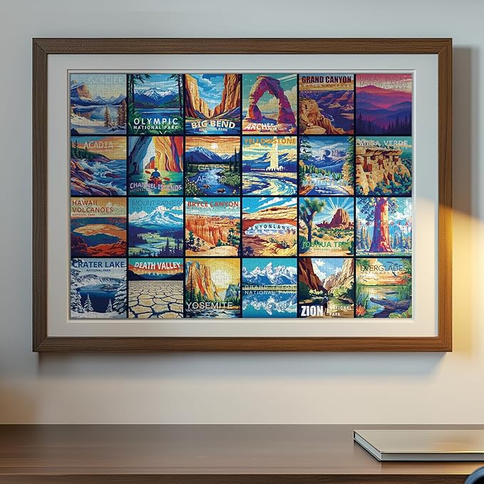 rokt&razo, 24 National Parks, 1000 Piece, 24 Mini Pack Jigsaw Puzzle, 27.5 x 19.7 inches, Daily Challenge Pack with Reference Poster