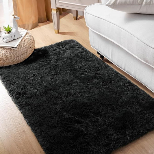 PAGISOFE Black Machine Washable Area Rugs for Bedroom,2x3 Small Fluffy Boys Rug, Soft Thick Rugs for Kids Room,Plush Shag Carpet,Accent Throw Rugs, Home Decor Aesthetic Indoor Bedside Rug Nursery
