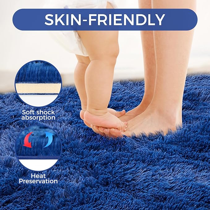 Ultra Soft Rug for Living Room,Blue Fluffy Shag Area Rug for Bedroom, Modern Shaggy Carpets Fuzzy Rug for Kids Boys Girls Dorm Nursery Home Decor Aesthetic, Upgrade Anti-Skid Durable, 3X4